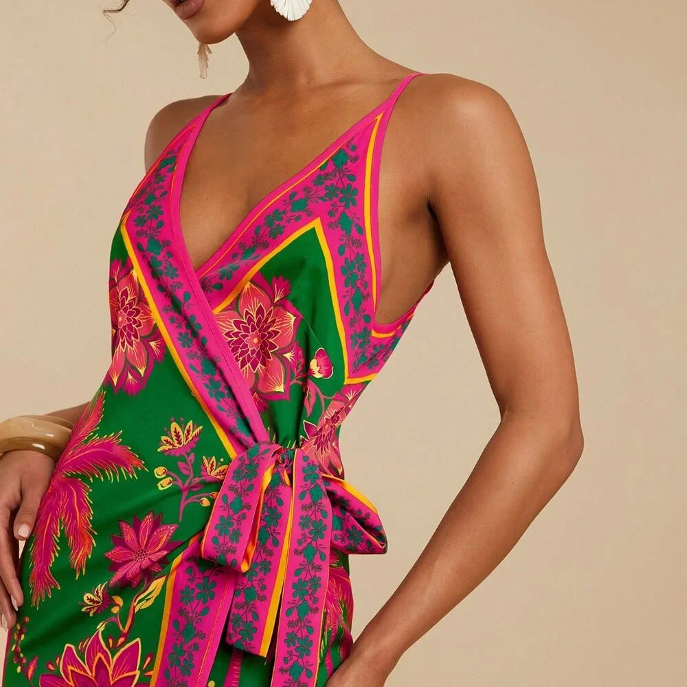 Multicolor Boho Women's Floral Wrap Dress - Picture 6 of 6